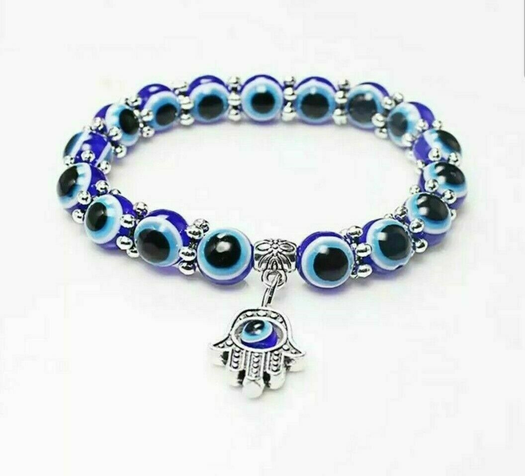 Authentic Turkey Glass Bead Evil Eye Protection Hamsa Hand Fatima Palm Bracelet