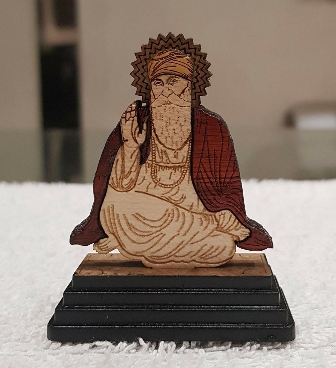 Guru Nanak Dev Ji Wood Carved Photo Baba Stand Sikh Gift UK Religious Decor Art OF41