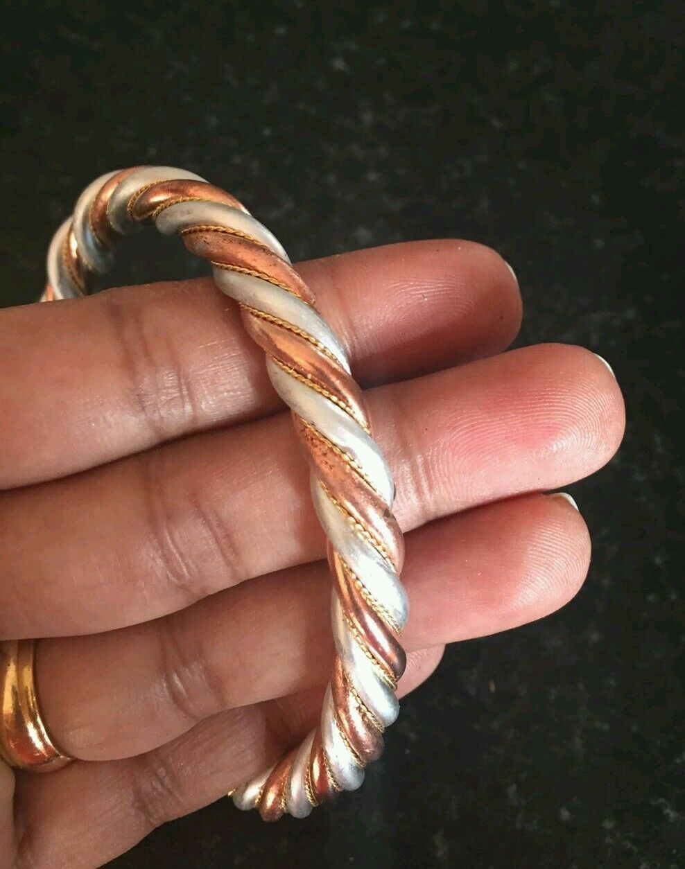 Unisex Ashtdhatu Twisted Wires Bracelet Cuff Adjustable Size Copper Kada Kara A1