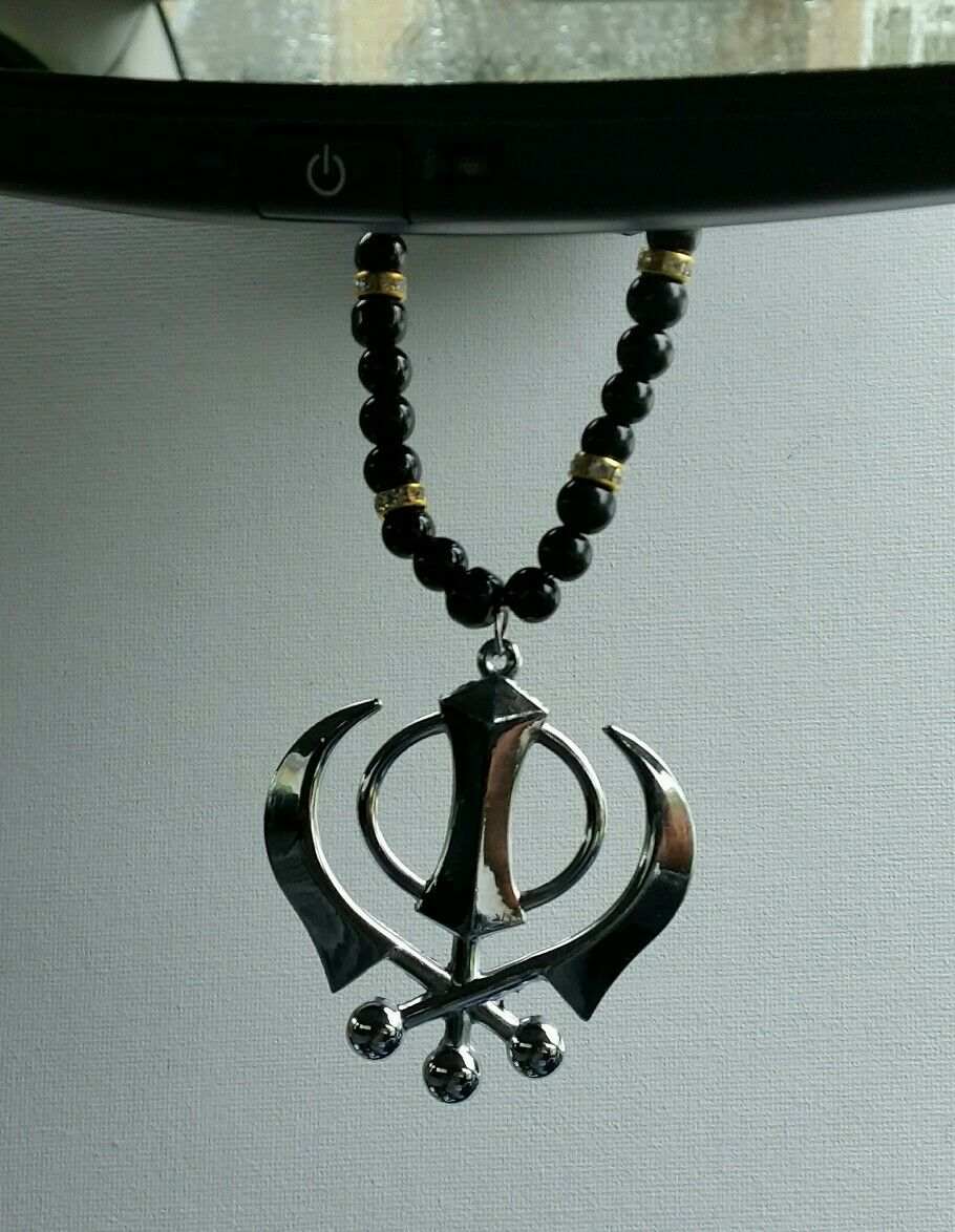 SILVER Plated Punjabi Sikh Large Khanda Pendant Car Hanging without Stones Black
