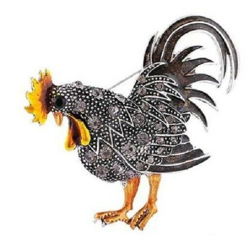 Stunning Diamonte Gold Plated Vintage Look Rooster Christmas Brooch Cake PIN C6