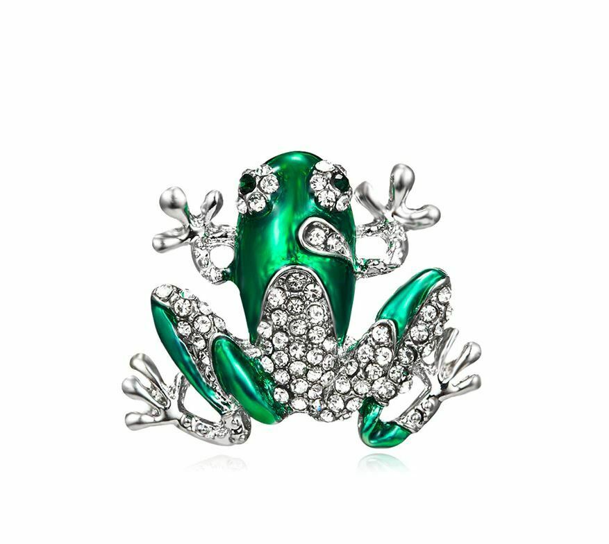 Stunning Diamonte Silver Plated Vintage Look Frog Christmas Brooch PIN C17