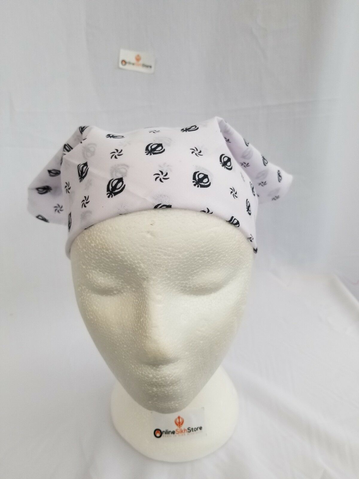 Sikh Punjabi White Khalsa Black Khanda bandana Head Wrap Gear Rumal Handkerchief