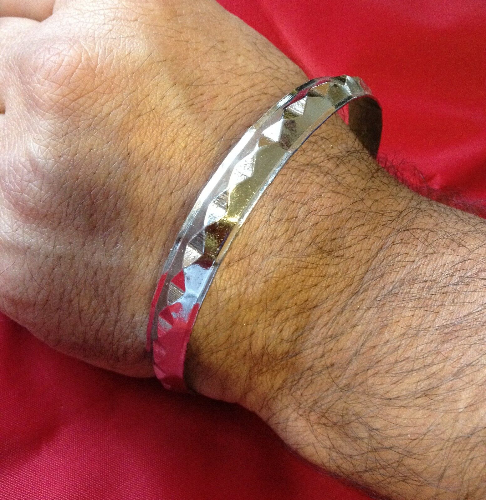 Stunning Chrome Plated Steel Sikh Singh Khalsa Plain Diamond Shapes Kara