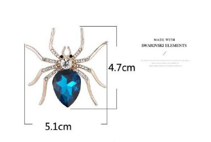 Vintage look Gold Plated Blue Spider Brooch Pin Stunning diamonte brooch B9 New