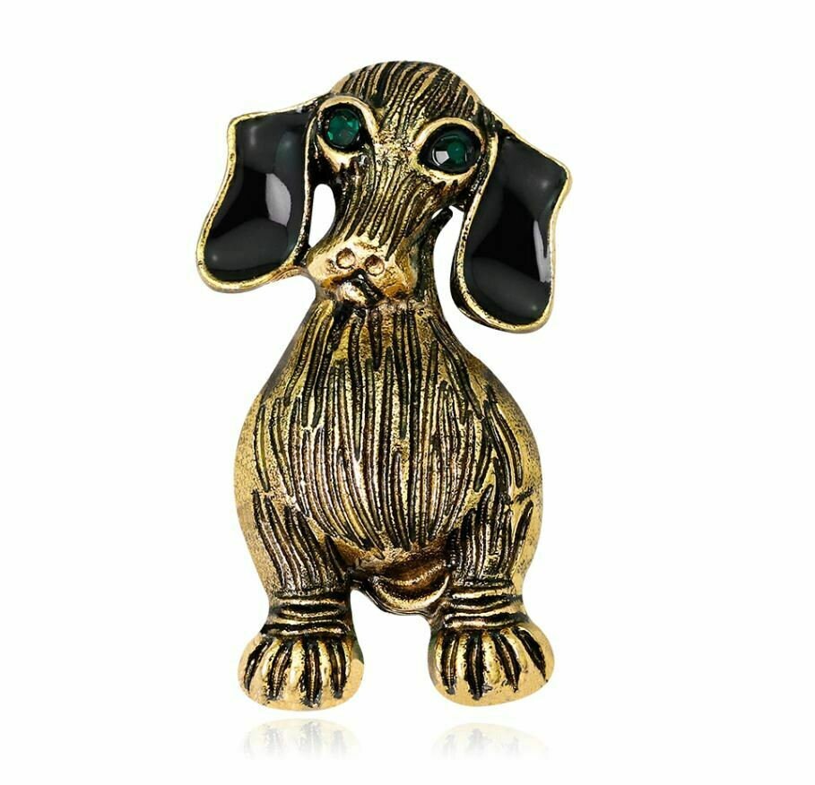 Stunning gold plated vintage look classic puppy dog christmas brooch cake pin n3