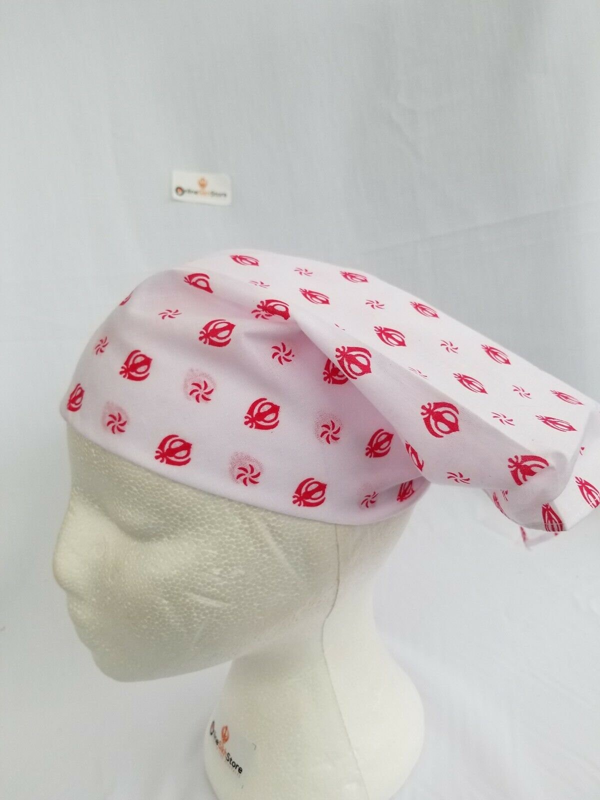 Sikh punjabi kaur white red khanda bandana head wrap gear rumal handkerchief
