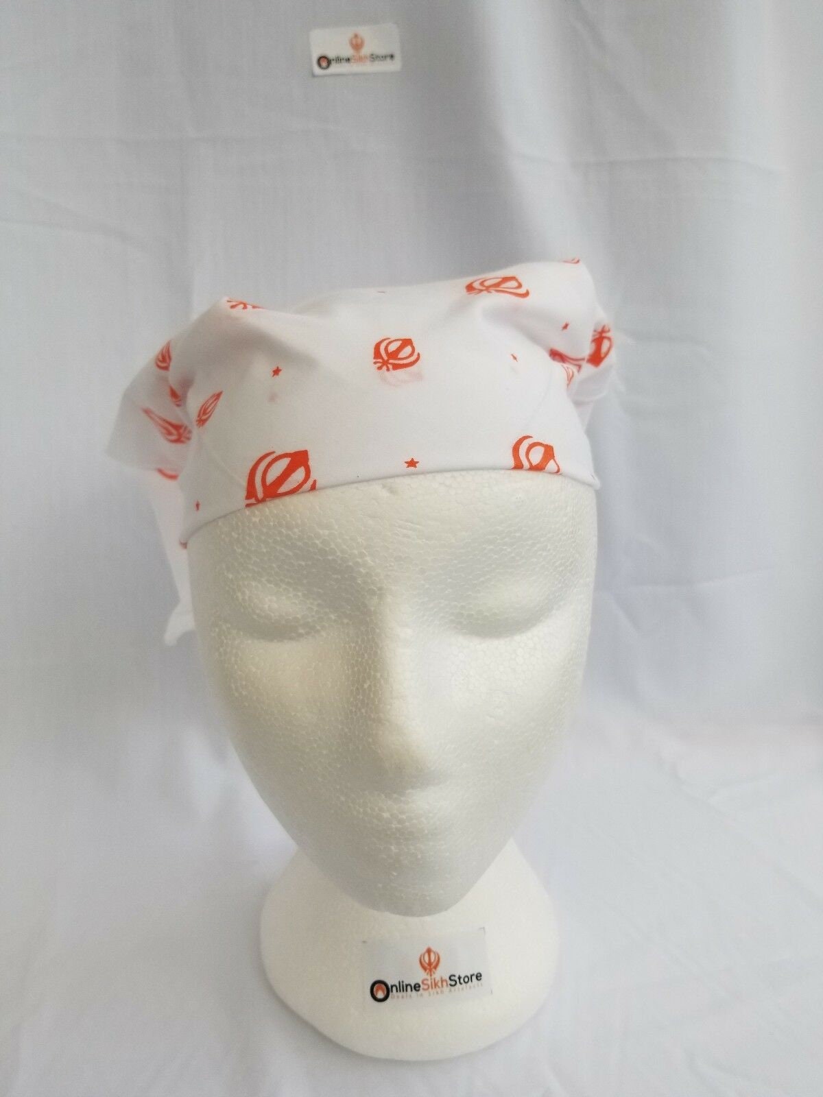 Sikh hindu orange khandas white bandana head wrap gear rumal handkerchief gift