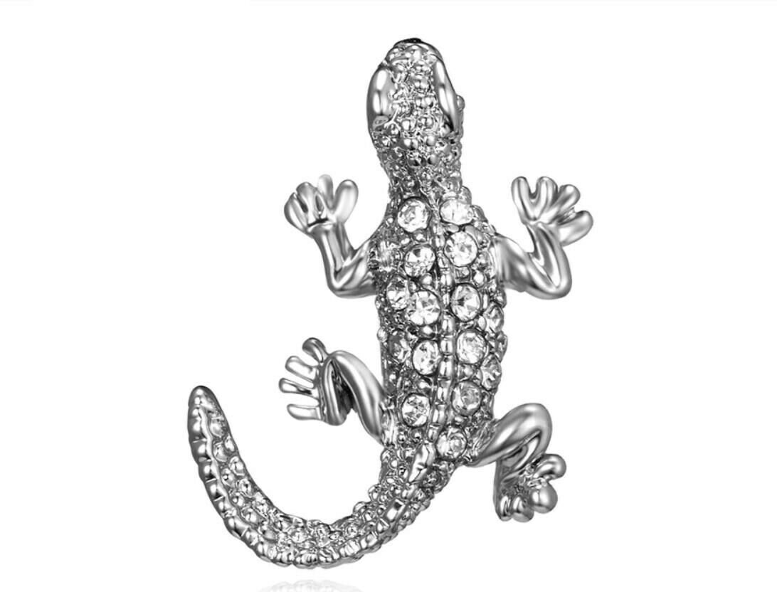 Christmas new year stunning diamonte silver plated tiny lizard brooch pin rr11