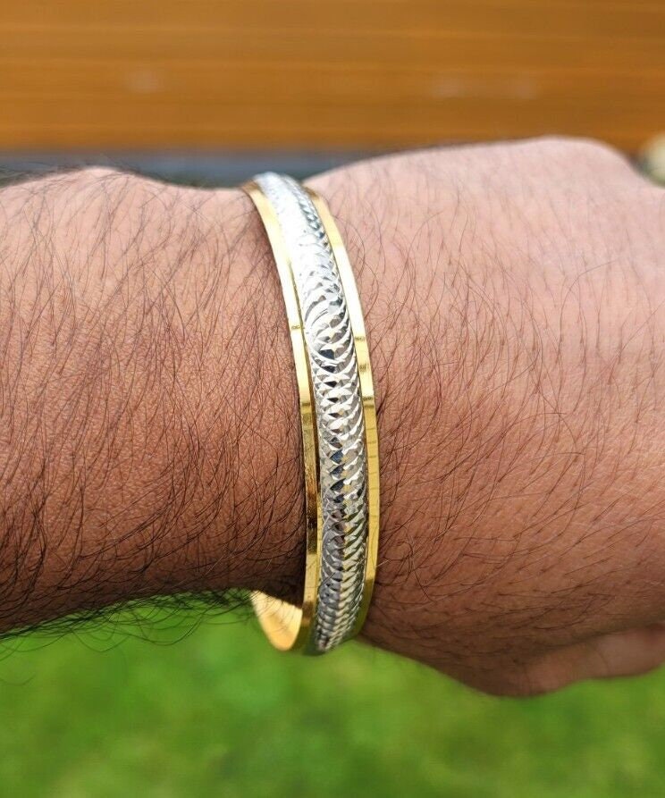 Sikh Kara Gold Silver Plated Two tone Singh Khalsa Kada Kaur Bangle kakar P10R