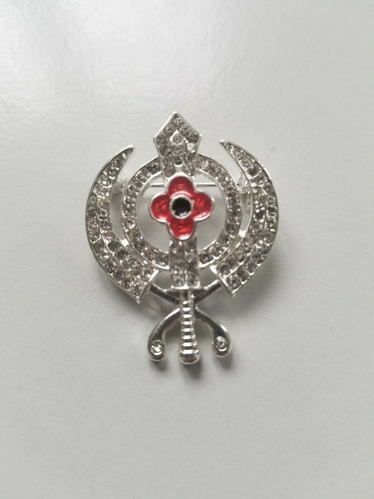 Stunning singh kaur silv plated sikh war remembrance day poppy khanda brooch pin