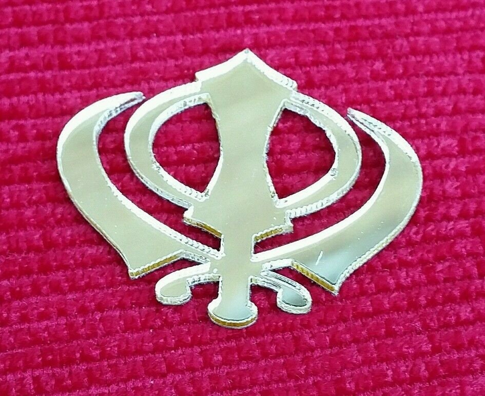 Sikh punjabi small golden khanda singh khalsa acrylic adhesive back sticker gift