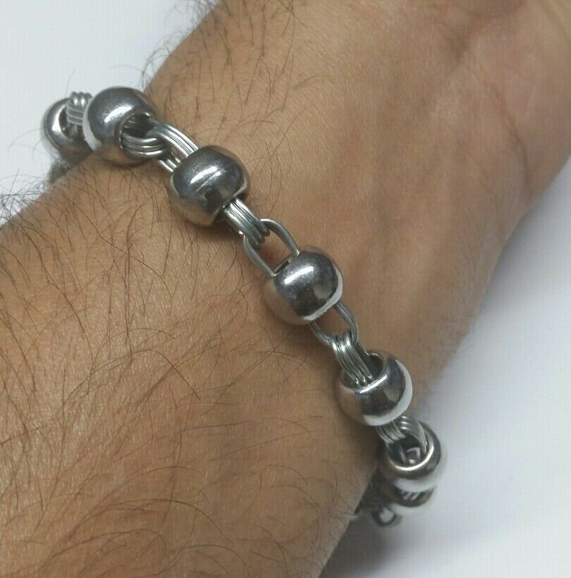 Chrome Plated Steel Meditation Simarna Bracelet Sikh Mala Beads praying Talisman