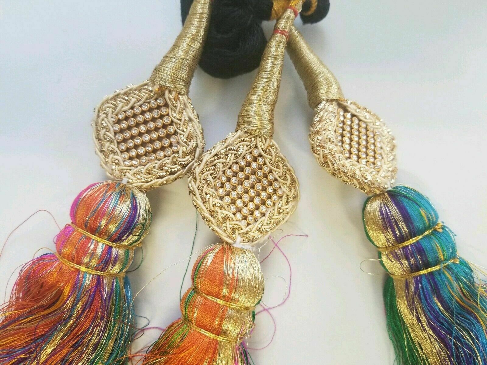 Punjabi Patiala Paranda Hair Braid Tassel Rhinestone Bells Mehndi Jagoo Bridal A14
