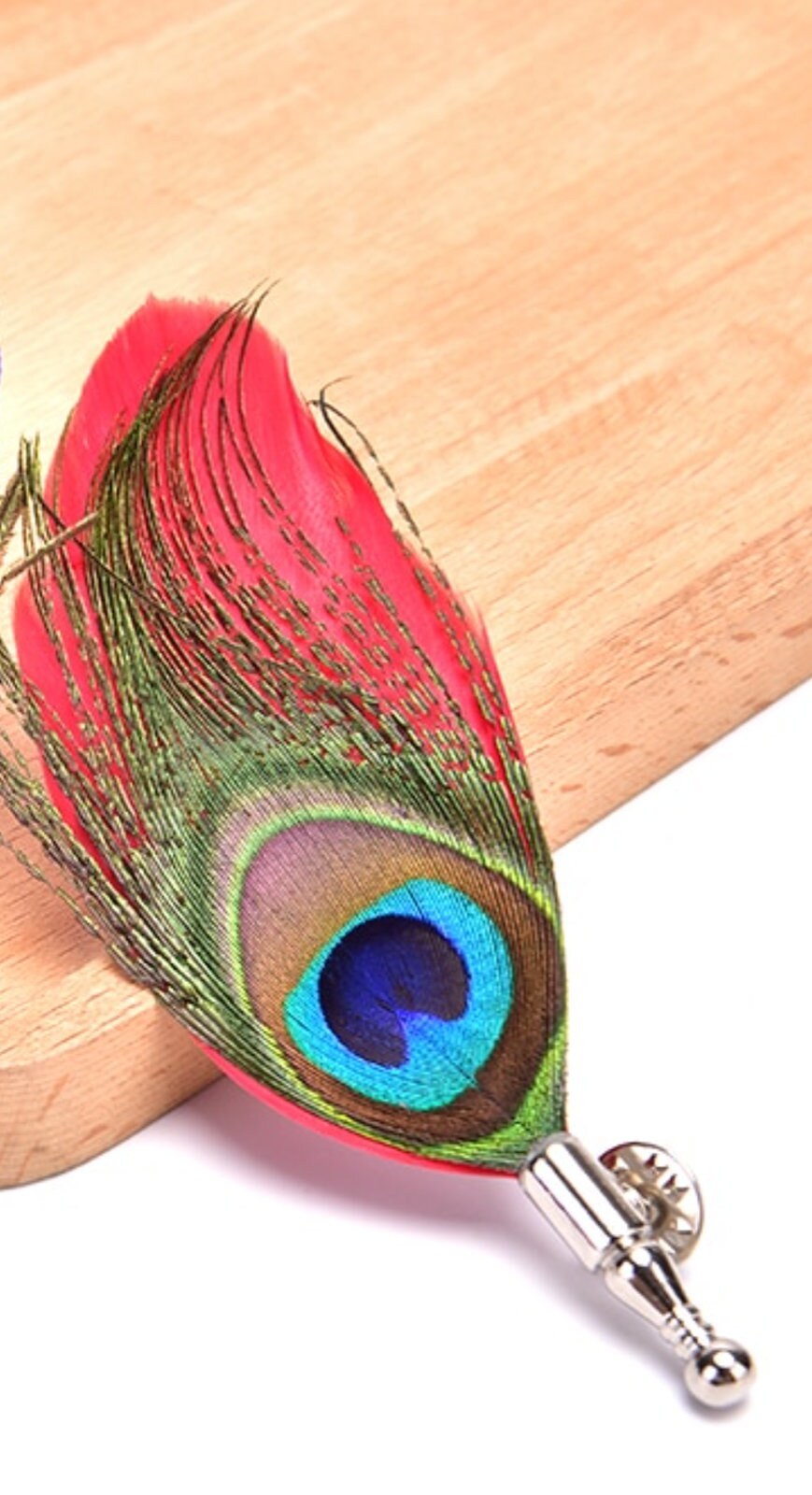 Colourful real feather brooch stunning silver plated vintage look lapel pin gg67