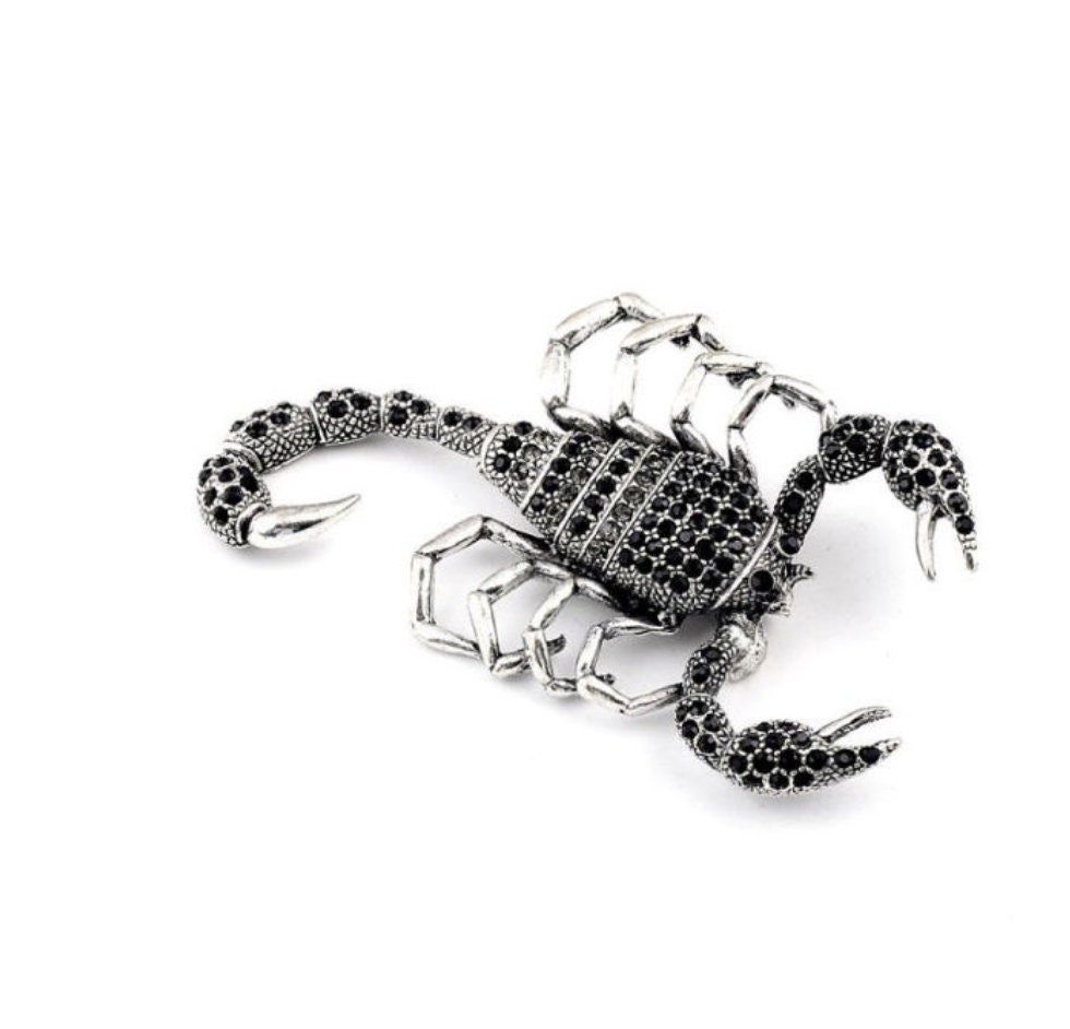 Valentine scorpion brooch vintage look celebrity broach silver plated pin ggg90