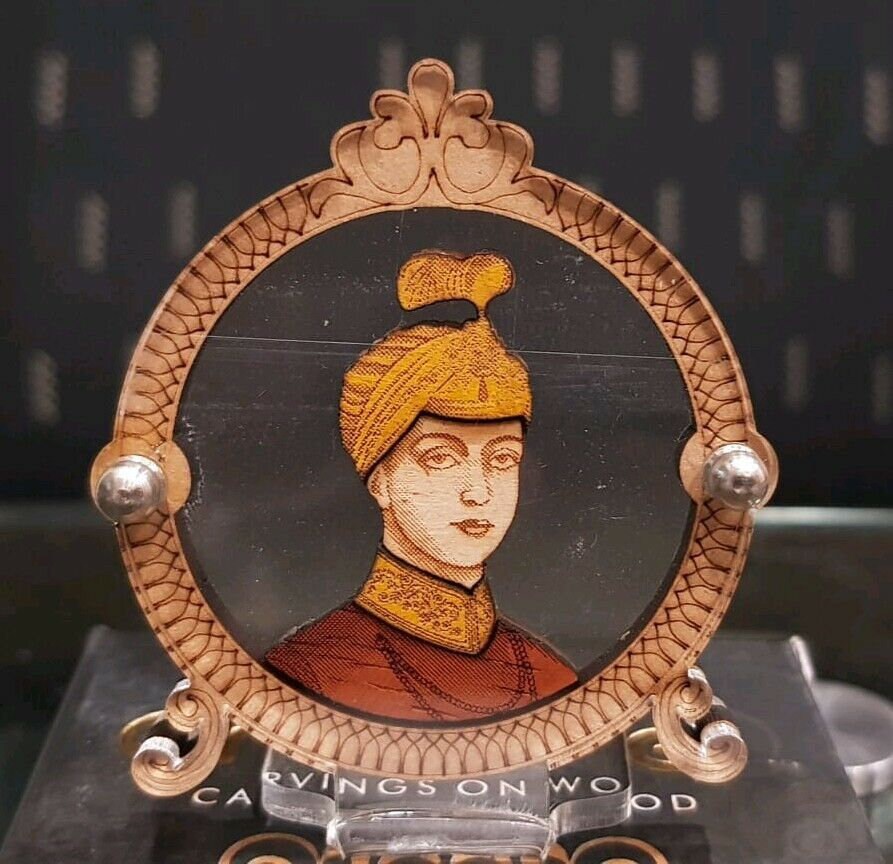 Sikh Guru Har Krishan Ji Wooden Photo Stand Desktop Decor carved portrait A28