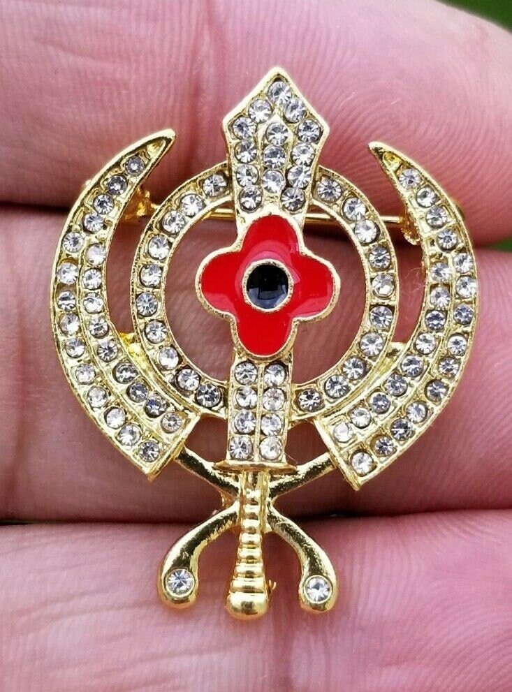 Sikh Khanda Brooch gold or silver plated or Blackish khandapoppy broach pin gift