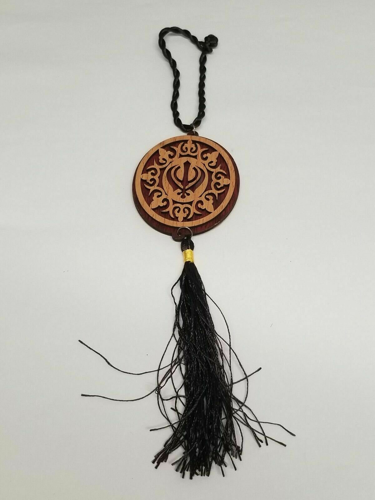 Wooden Khanda Car Mirror Hanging Pendant Punjabi Sikh Decor evil protection New