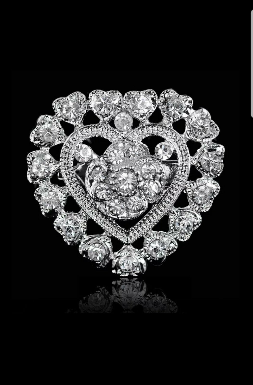 Heart brooch silver plated christmas new year stunning diamonte pin broach rrr