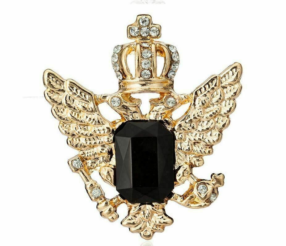 Stunning vintage look gold plated crown stone royal design brooch broach B35