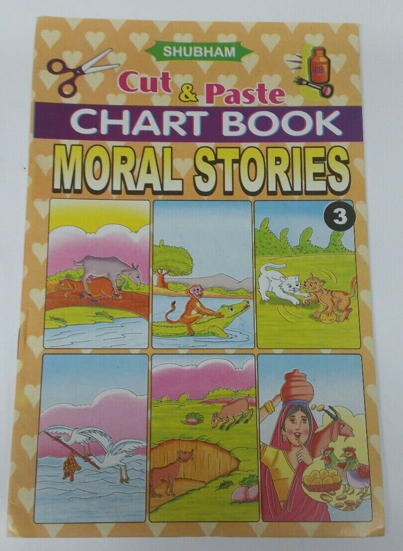 Children cut and paste moral stories pictures project chart book young kids