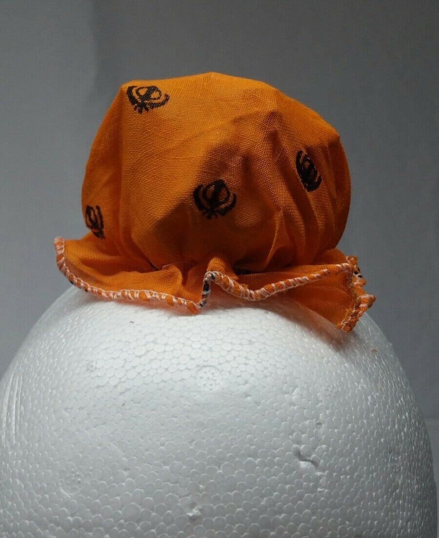 Sikh punjabi kesari orange kids baby jooda rumal khandas head top knot roomal