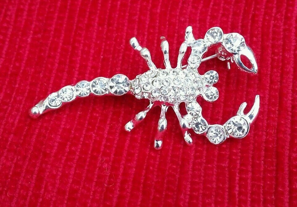Scorpion Brooch Silver Plated Rhinestones Zodiac Star Sign Pin Gift Talisman New