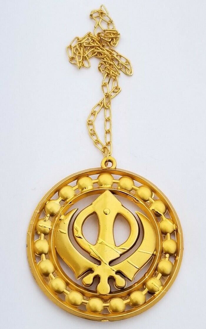 Khanda car hanger gold plated punjabi sikh stunning evil protection pendant ccc9