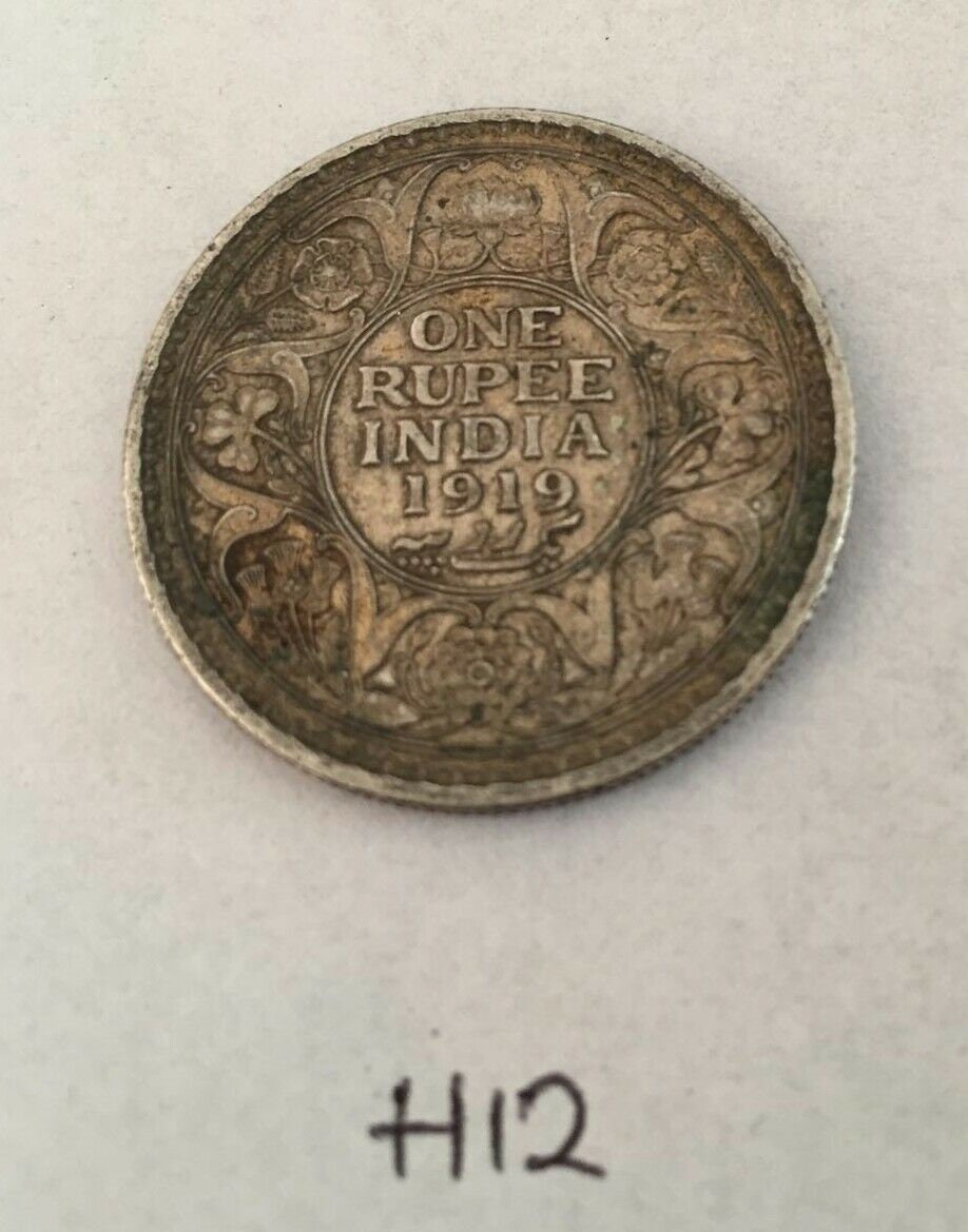 1919 British India One Rupee Silver Coin King George V Antique Rare H12 uncleaned