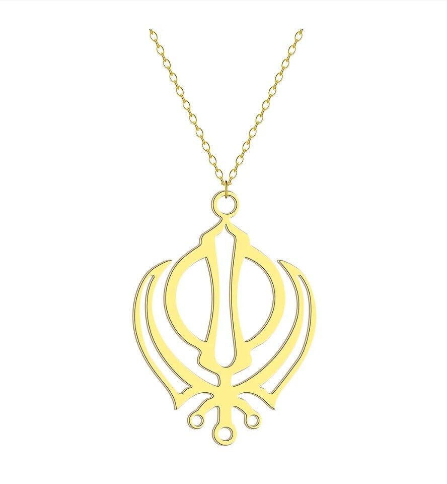 Stainless steel khanda sikh singh kaur gold or silver tone pendant chain s20 new
