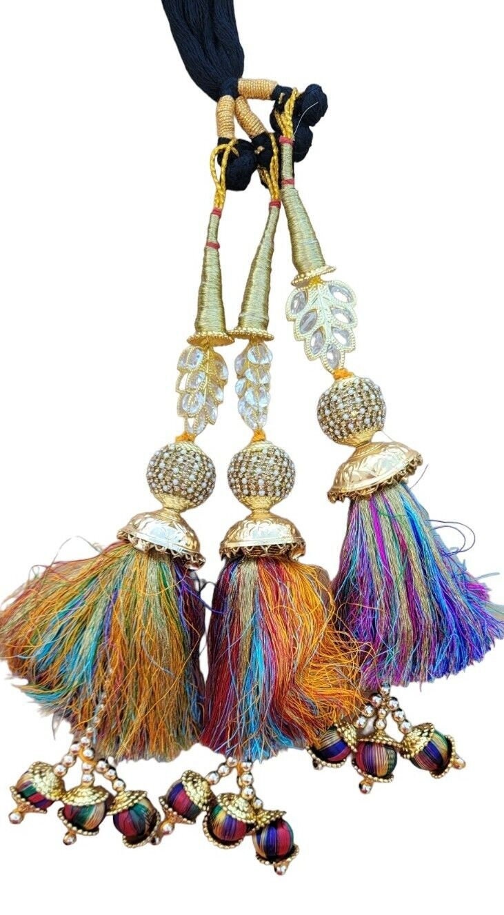 Punjabi paranda mehndi jaago mirror Lahore dulhan parandi Indian hair braid ii3R Bollywood design handmade Latkans Patiala Style Paranday