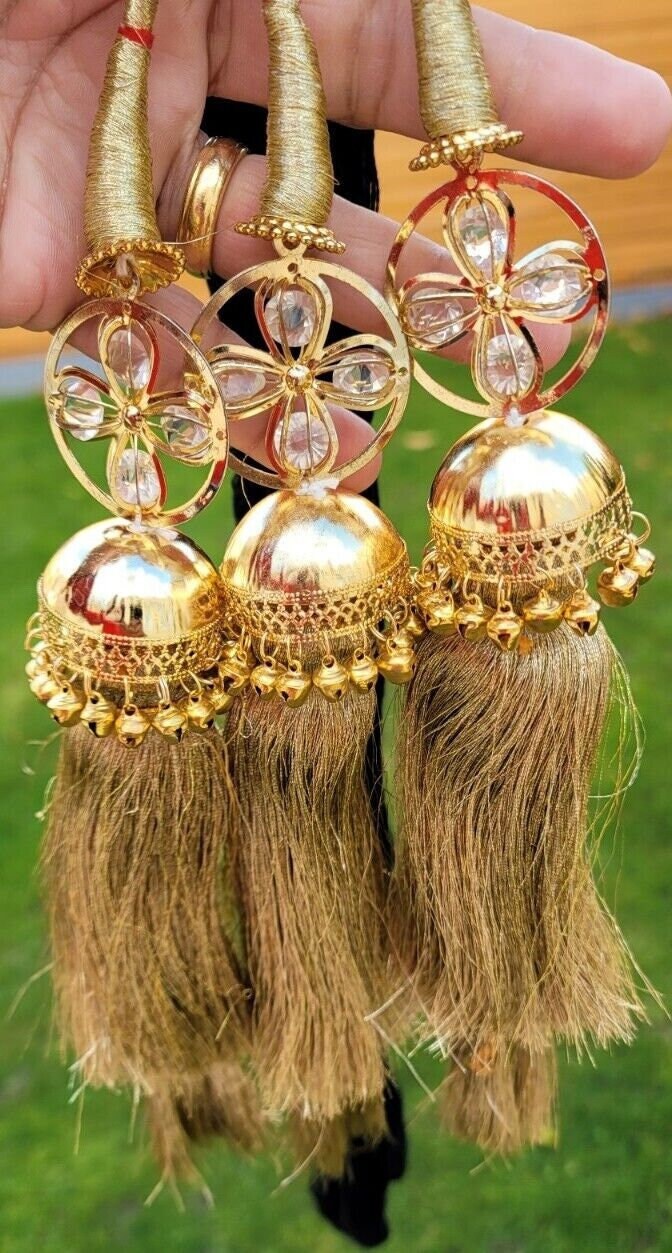 Indian Punjabi parandi mehndi jaago mirror bridal patiala paranda hair braid ii4R Bollywood Dulhan Handmade Latkans Lahore design
