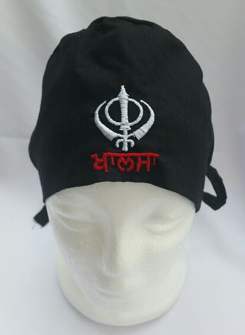 Sikh punjabi Patka Black Khanda Premium Cotton Head Wrap Pathka Singh bandana Turban