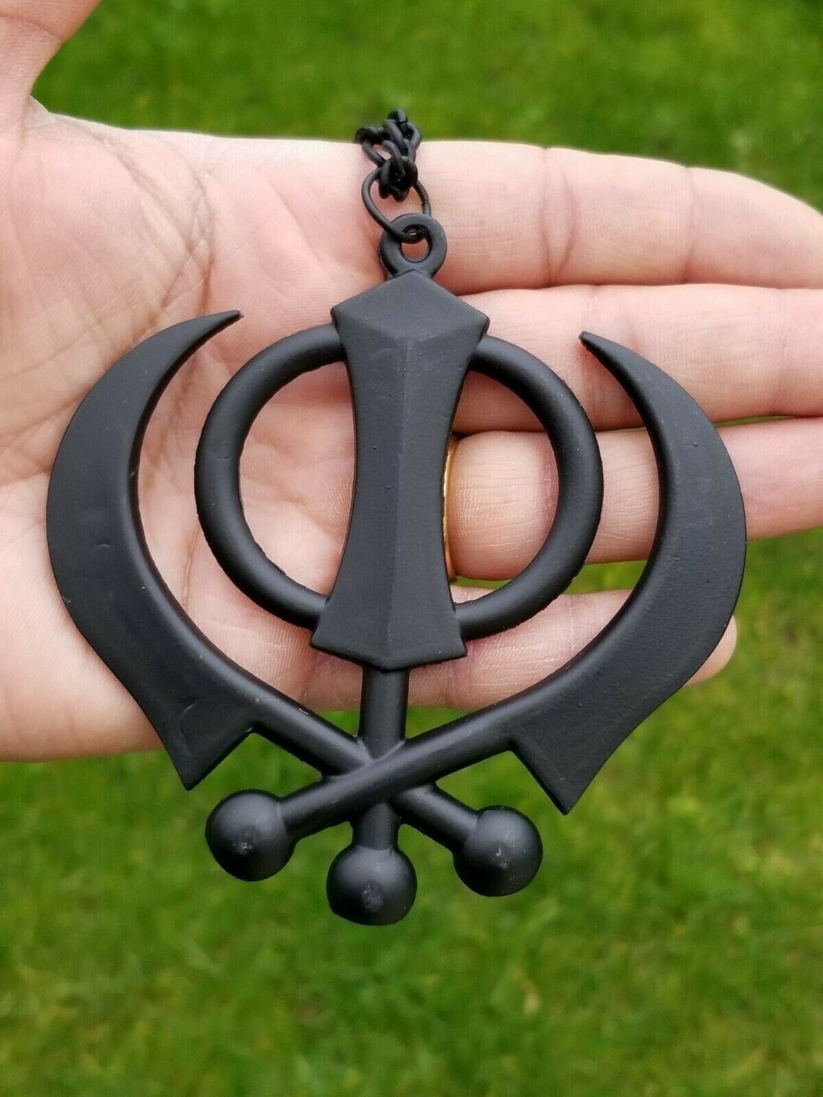Punjabi Sikh Khanda Black Pendant Large Singh Kaur Car Rear View Mirror Hanger