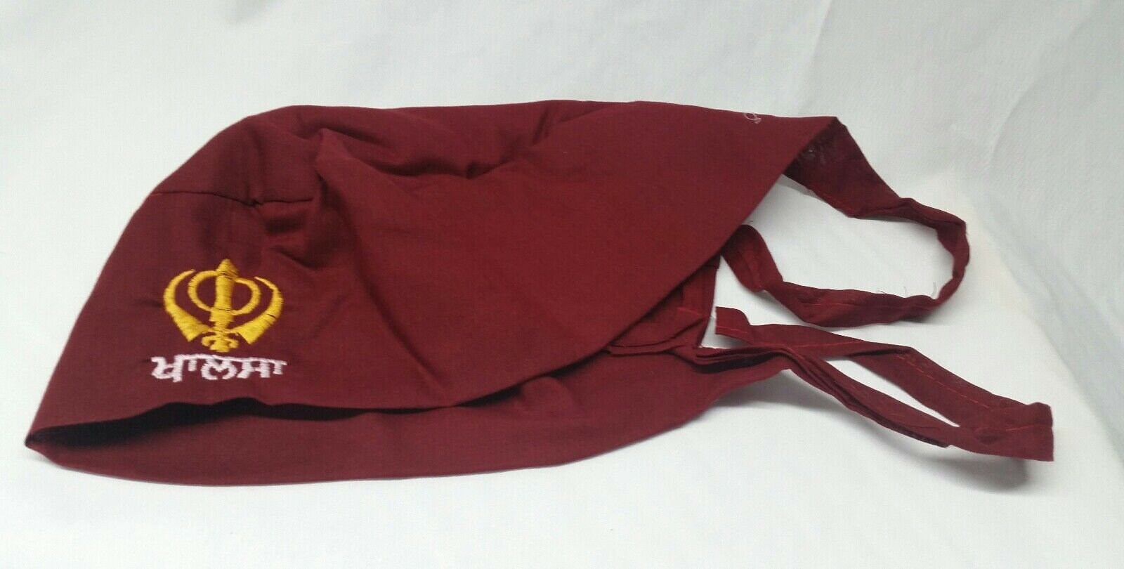 Sikh Patka Maroon Khanda Embroidered Cotton Head Wrap Unisex Punjabi Turban New