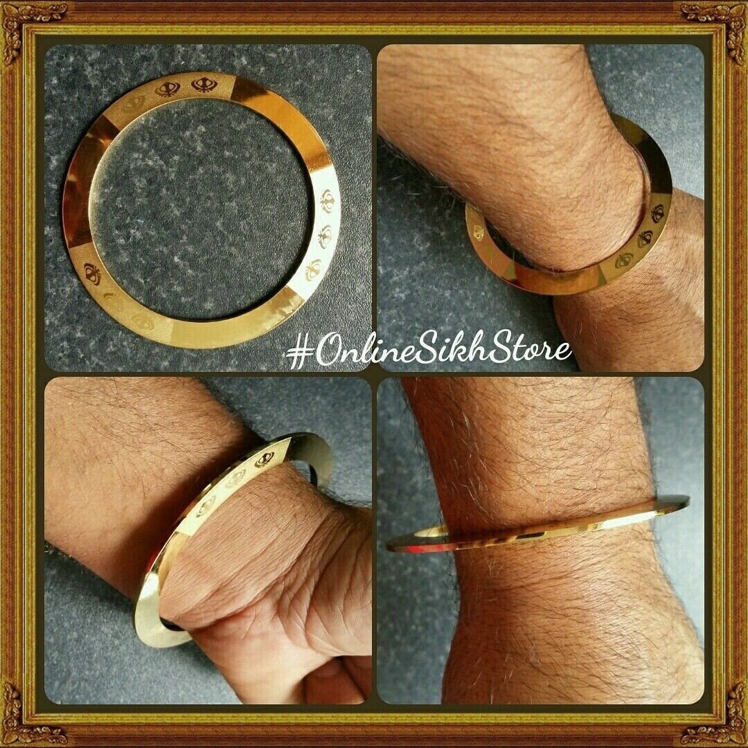 Gold plated Laser Engraved Khanda Sikh Chakri Kara singh kada khalsa  bangle da1