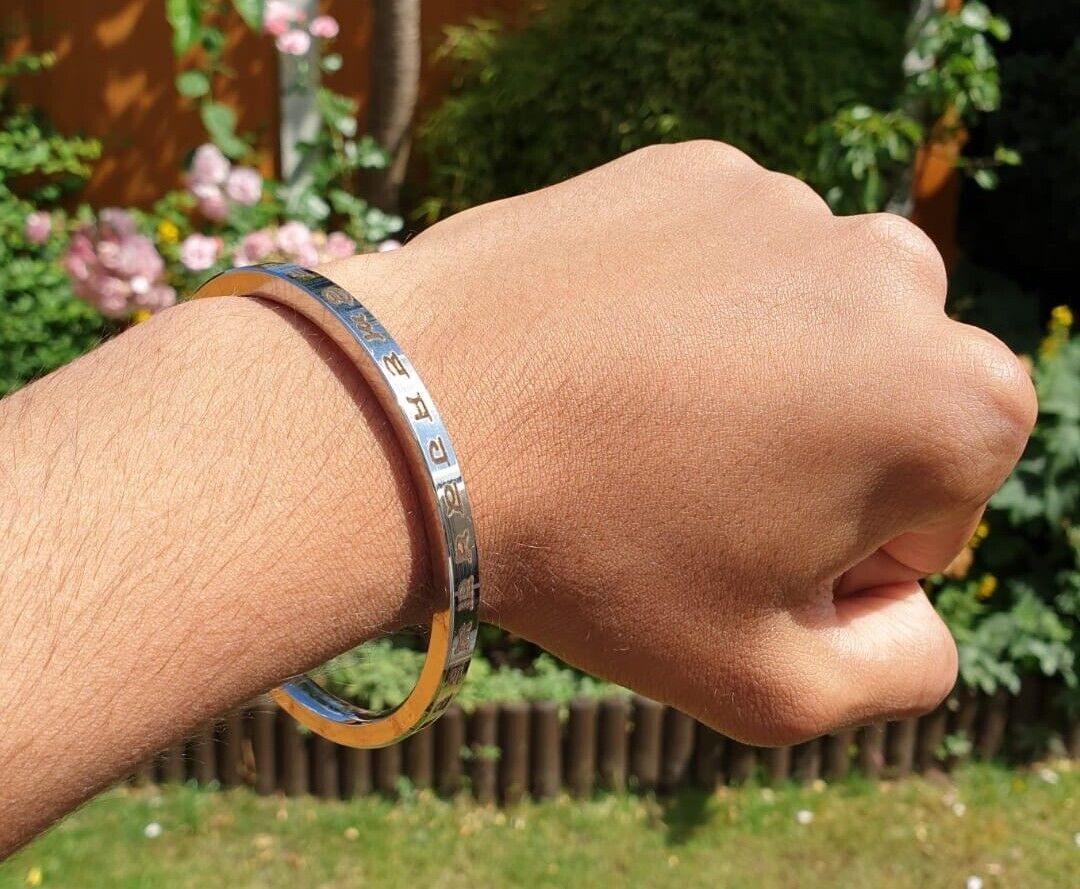 Sikh Kara Gurmukhi Punjabi Kada Singh Kaur Khalsa Smooth Flat Stainless Steel Y1R Bangle Bracelet Unisex Panjabi Karra Karha