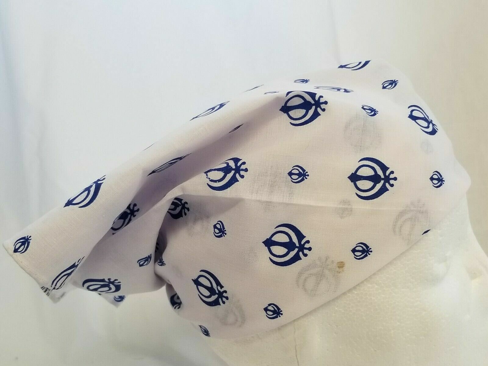 White Khanda Bandana Rumal Sikh Head Wrap Cotton Punjabi Singh Kaur khalsa Rumal