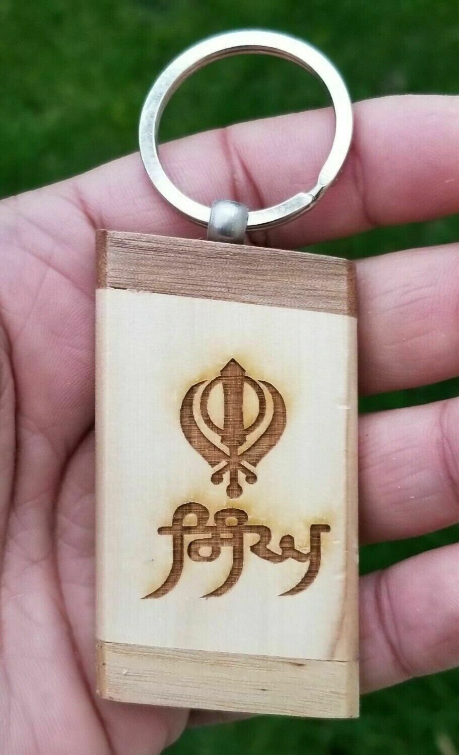 Sikh punjabi word singh khanda sikhi kaur khalsa wood key chain key ring gift nn