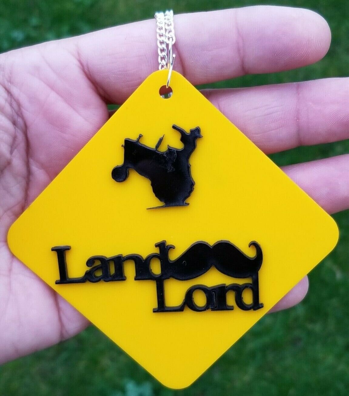 Acrylic yellow tractor landlord moustache punjabi farmer pendant car rear mirror