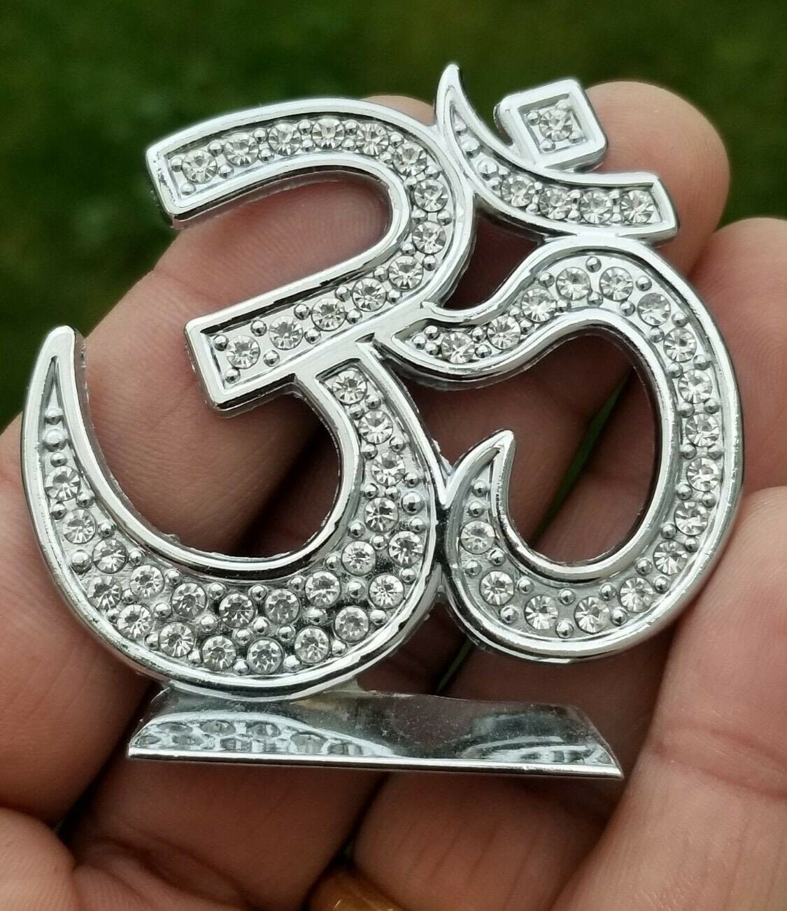 Stunning hindu punjabi silver plated om legend car dashboard desktop stand uu15