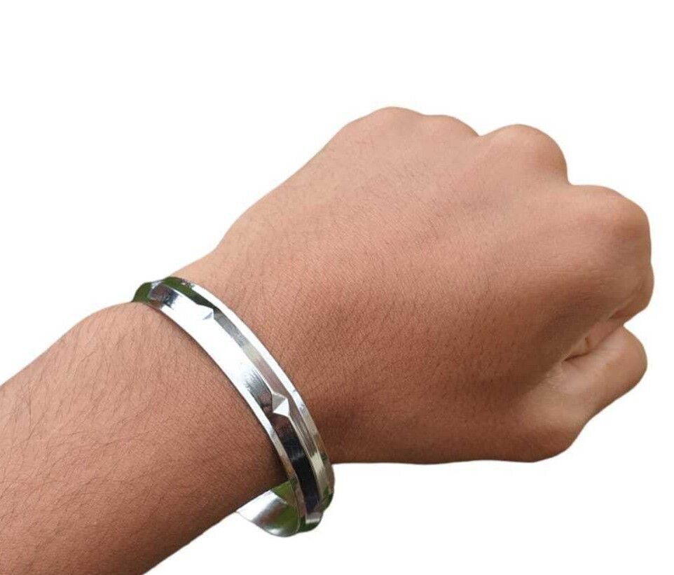 Chrome Plated Kara Sikh Kada Singh Kaur Khalsa Diamond Shape Ridged Bracelet V31