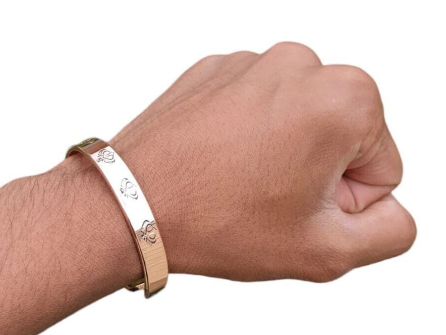Magnet Copper Kara Khanda Engraved Sikh Kada Adjustable Bangle Hindu Tamba V33R
