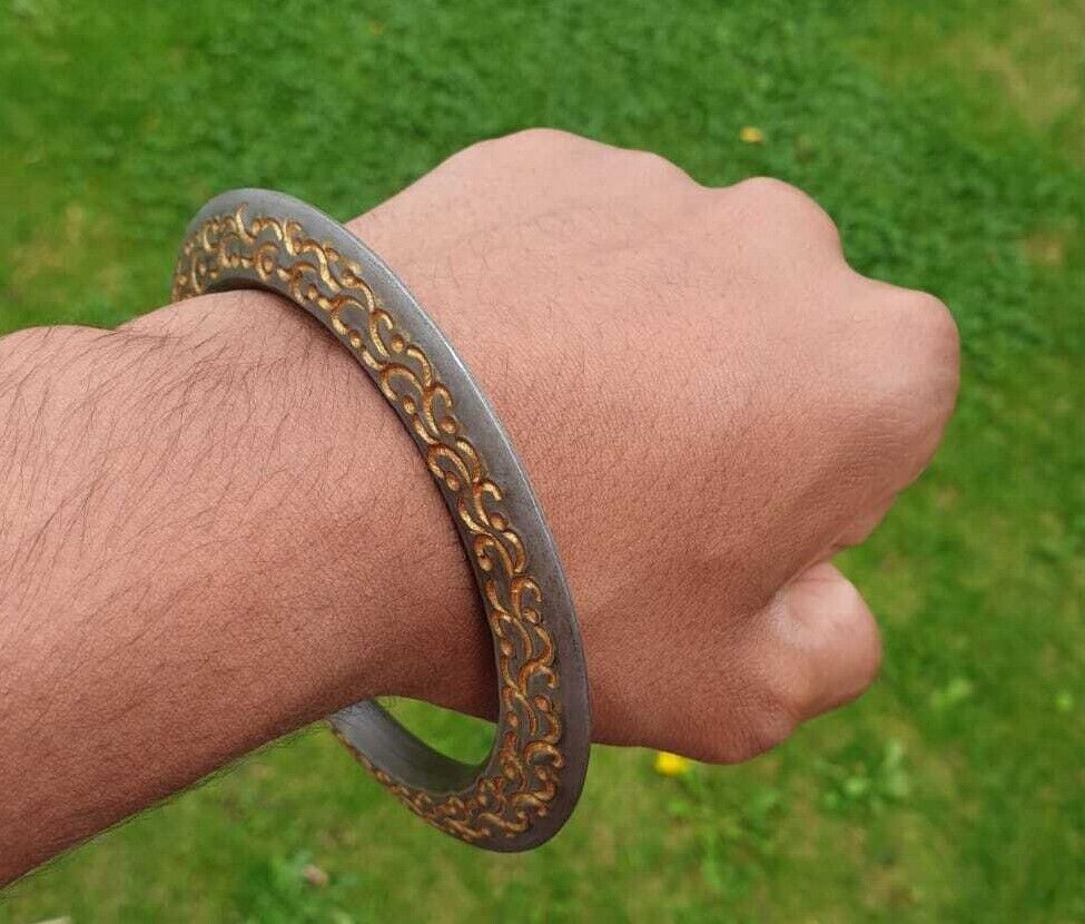 Sarbloh Chakri Kara Engraved Floral Design Punjabi Kada Sikh Singh Bangle S21K Handmade design Loha Kurra