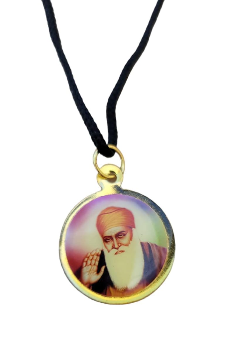 Guru Nanak Ji Baba Vadbhag Singh Sikh Round Pendant Black Evil Shield Thread MM1