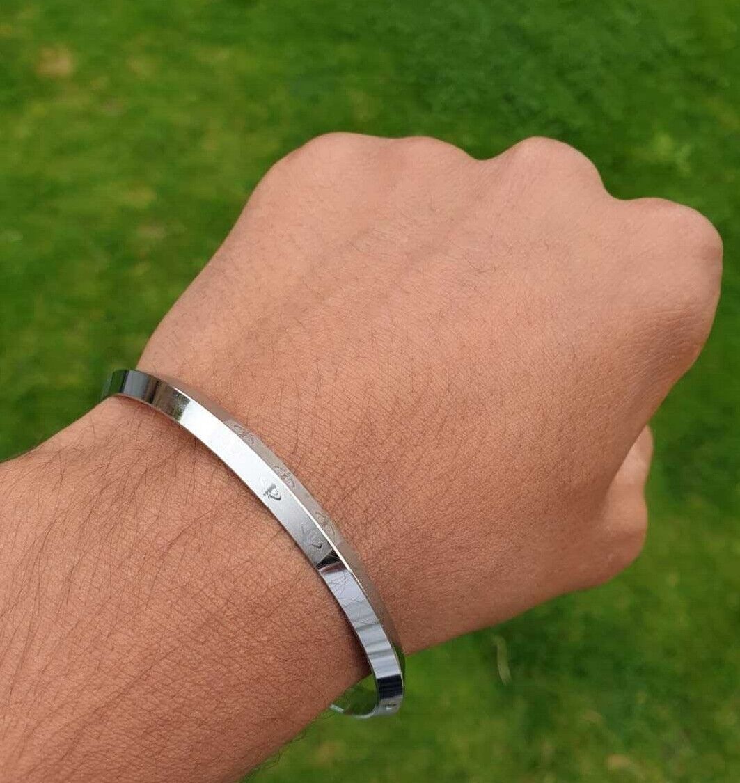 Sikh Khanda Kara Laser Engraved Silver Plated Kada Singh Khalsa Bangle New CC33