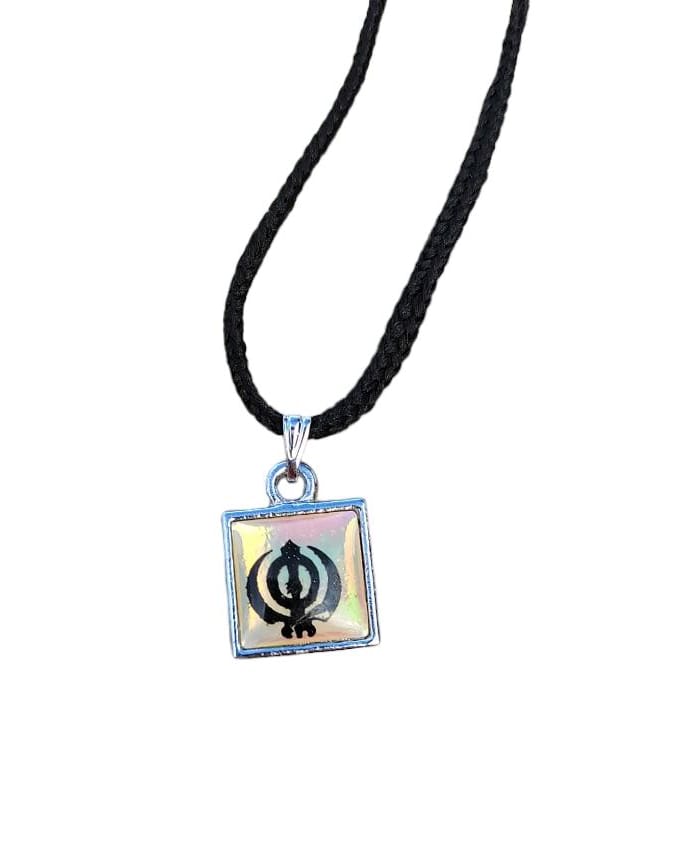 Small Punjabi Sikh Singh Khanda Square Pendant black thread necklace Locket LL32