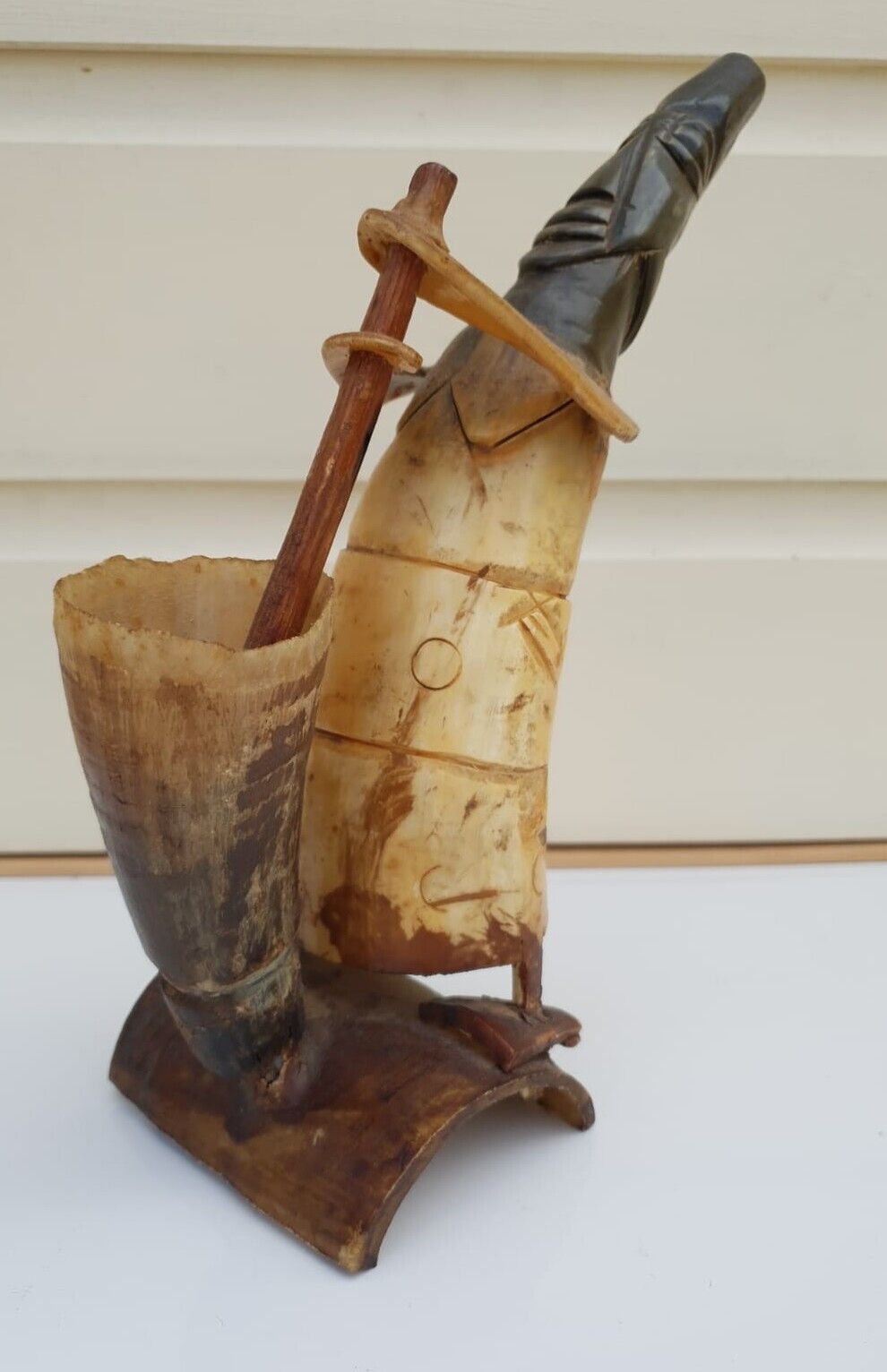 Vintage African Real Ox Horn Handmade Tribal Art old Statue Decorative Large L21