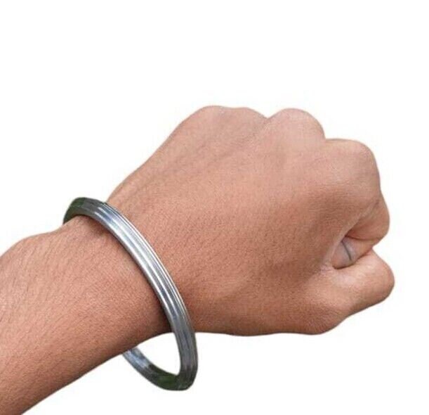 Sarbloh Iron Kara Five Lines Design Sikh Kada Singh Kaur Khalsa Bangle CC31 NEW
